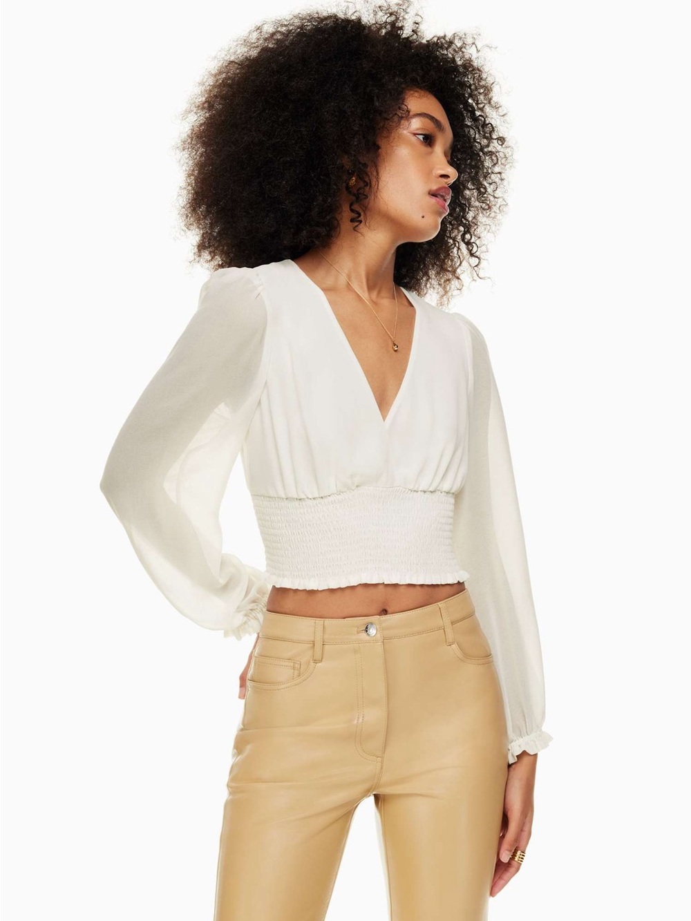 Aritzia Wilfred Wistful Blouse White Long Sleeve Top Size S